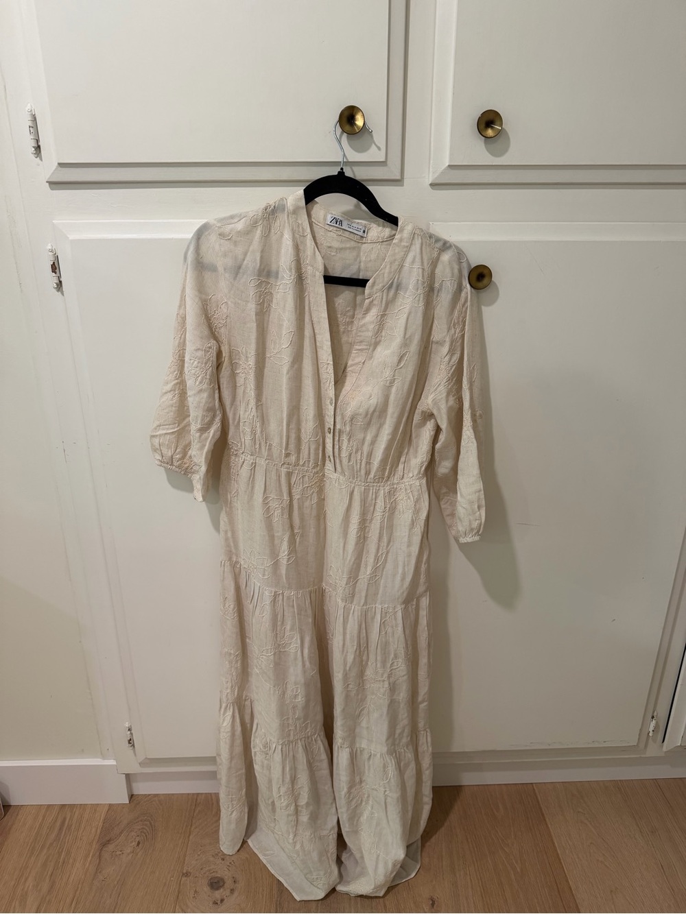 Zara Cream Tiered V-Neck Maxi Dress